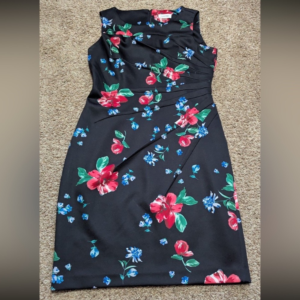 Calvin Klein Black Floral One Shoulder Dress